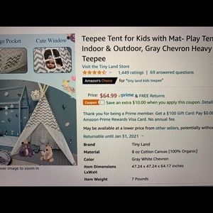 Teepee Tent kids Play Mat Indoor/outdoor